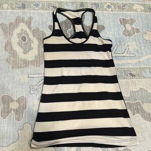 LULU LEMON Black and White Striped Women's Tank Top